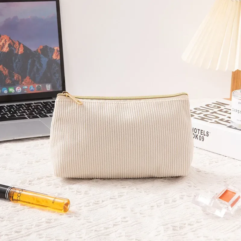 nouvelle trousse de rangement pour cosmétiques en velours côtelé pour femmes, trousse à cosmétiques pratique de grande capacité, trousse à pinceaux de maquillage