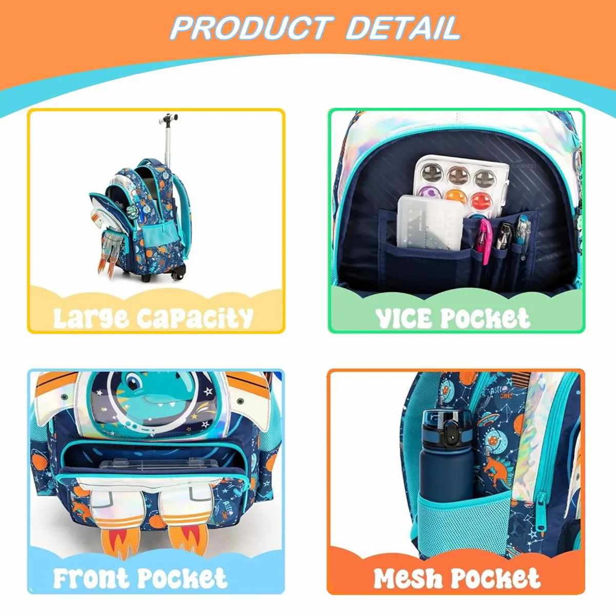 sac à dos à roulettes pour enfants, bagage de voyage à roulettes, sac à livres d'école léger pour garçons, sac d'étudiant de grande capacité