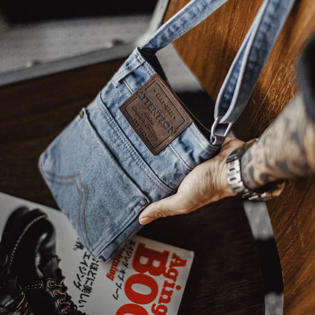 sac bandoulière en toile denim bleu délavé maden, sac messager unisexe, sac à bandoulière vintage pour les trajets quotidiens, sac à main et porte-monnaie