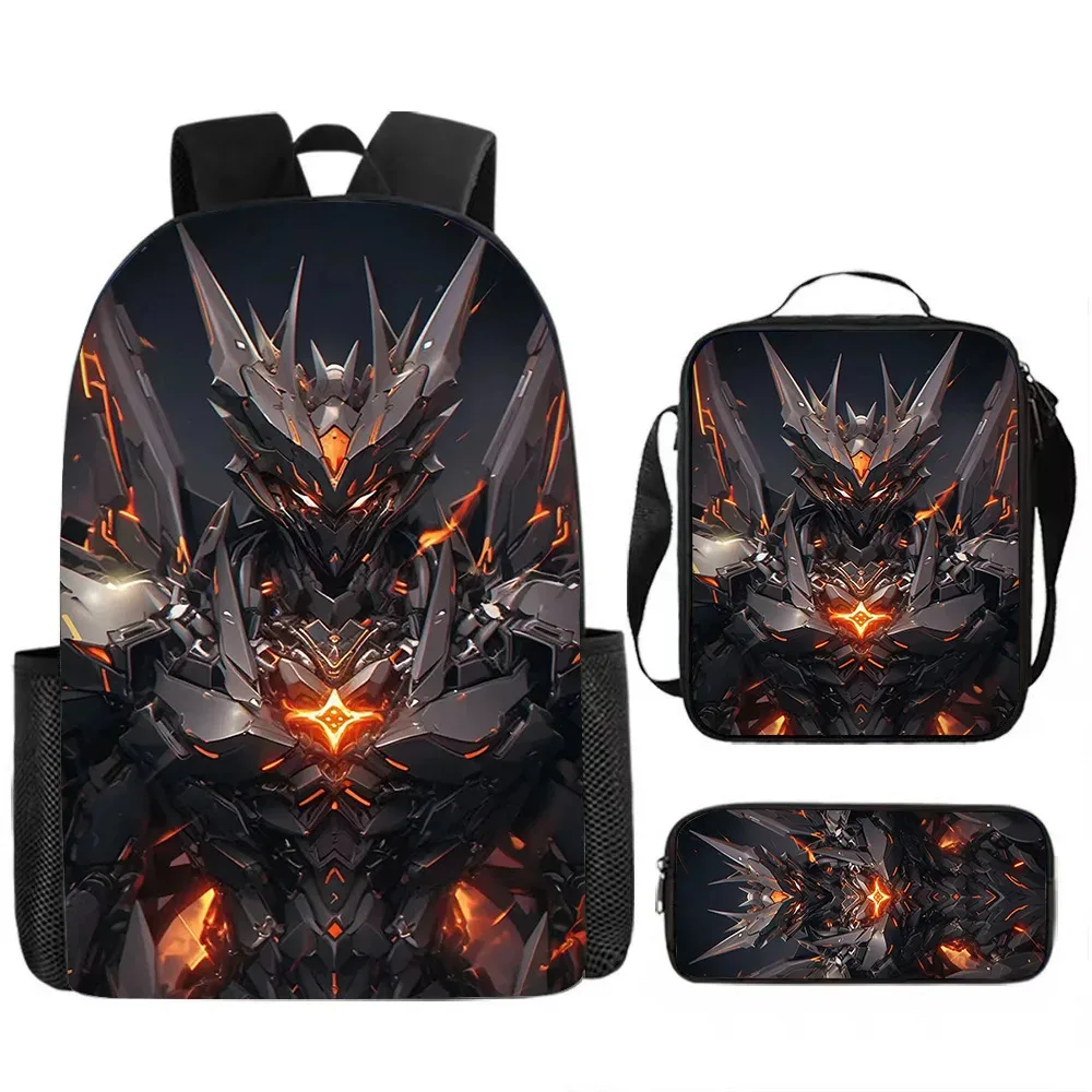 sacs d'école de luxe originaux et cool de style mécanique, imprimés en 3d, lot de 3 pièces : sac à dos pour ordinateur portable, sac à déjeuner et trousse à crayons