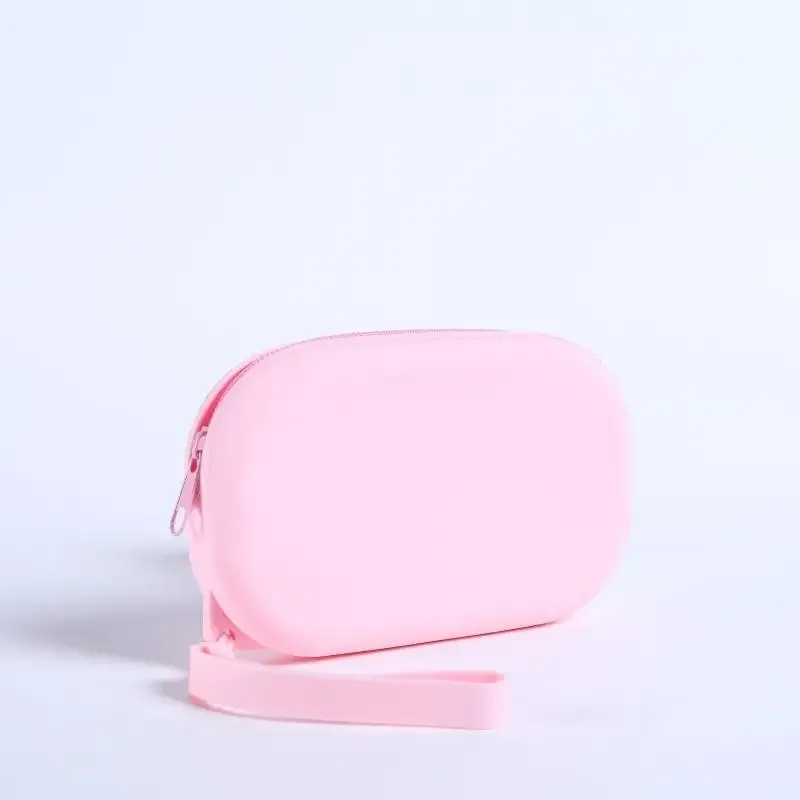 sac à fermeture éclair en silicone lisse, porte-écouteurs, portefeuille, organiseur de cosmétiques, porte-monnaie pour femmes et filles