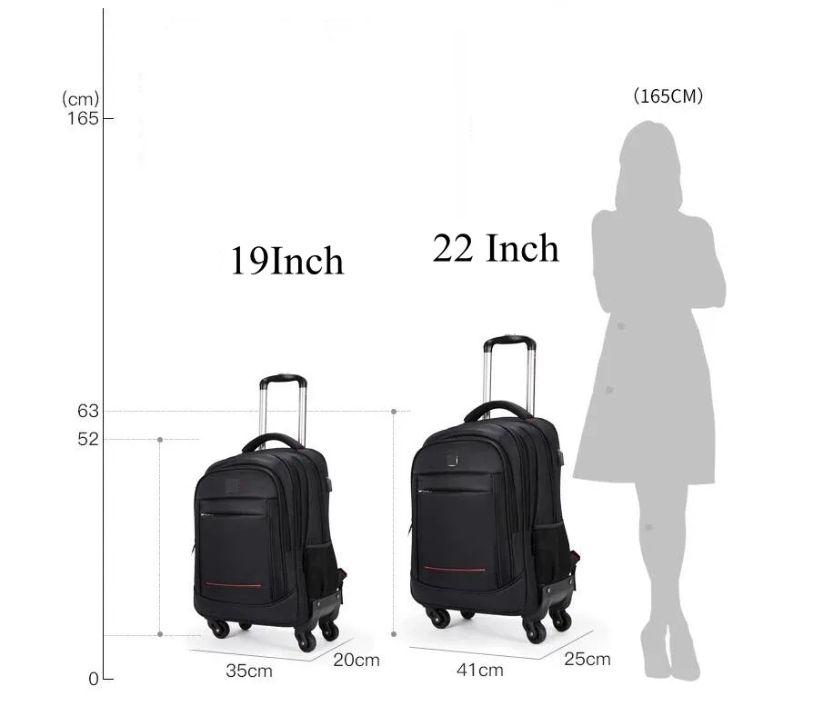 sac à dos à roulettes avec 4 roues pour hommes et femmes, sac à dos pour ordinateur portable de voyage, grands sacs à dos à roulettes, degré d'eau, 22 pouces