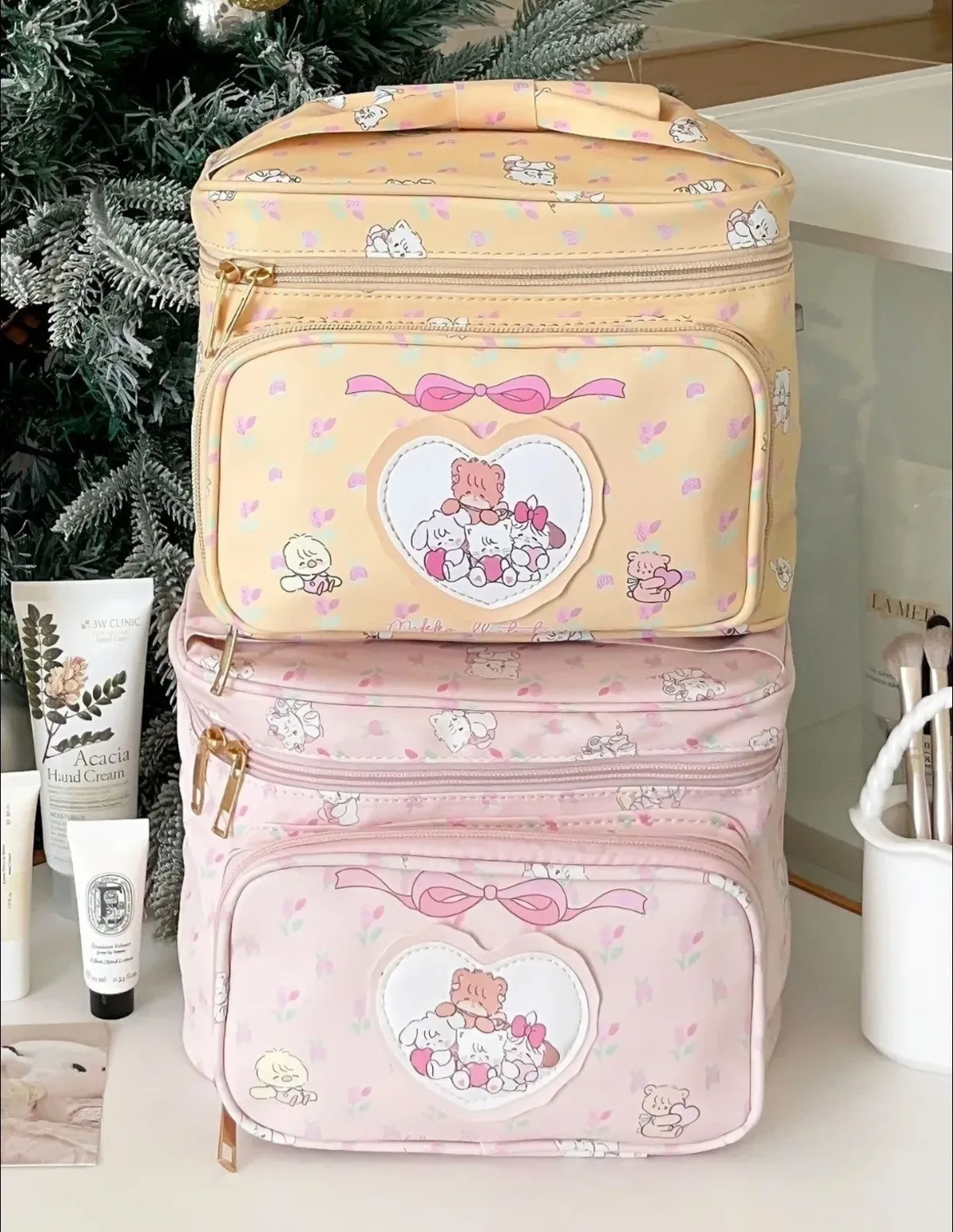 mikko – trousse de maquillage de dessin animé, grande capacité, organisateur de cosmétiques princesse mignon, sac à main, sac de rangement de voyage portable pour filles et femmes