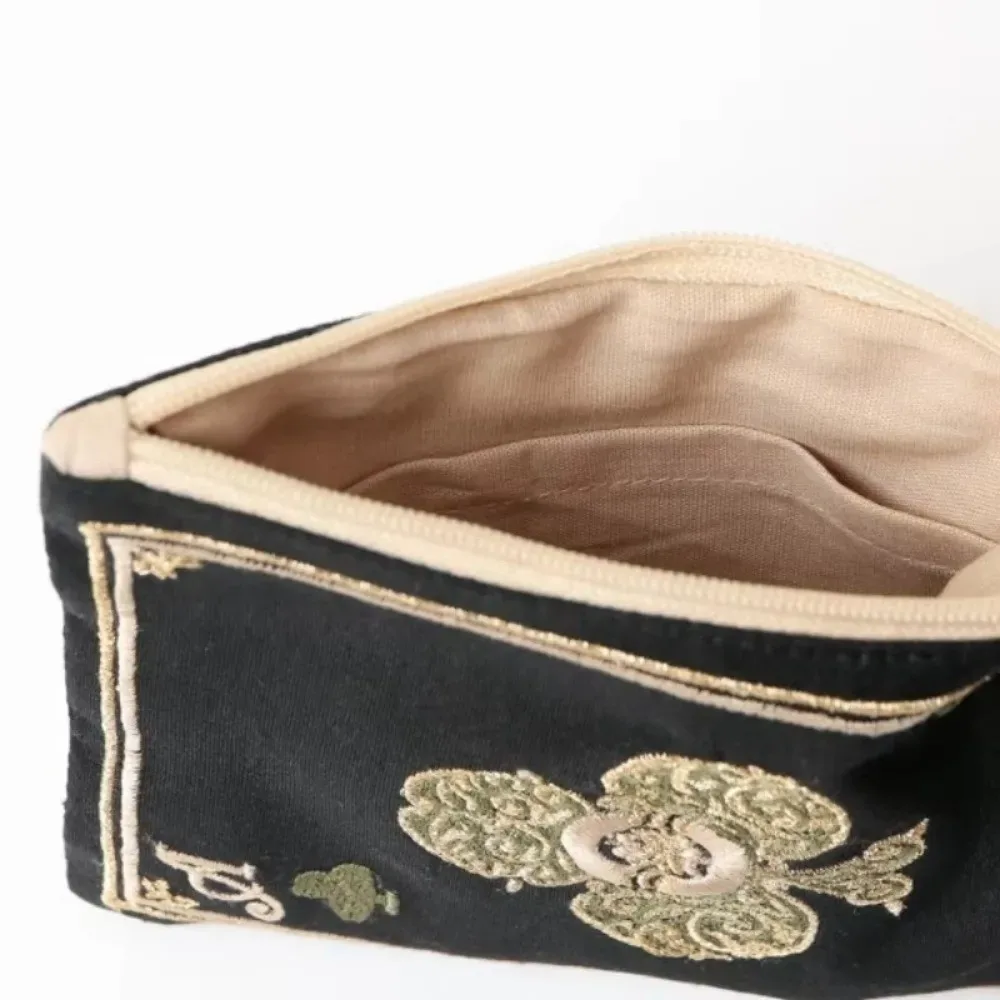 nouvelle trousse à cosmétiques brodée à la main, style ethnique, sac portable pour monnaie et cartes, motif rétro de cartes à jouer, sac de rangement à franges