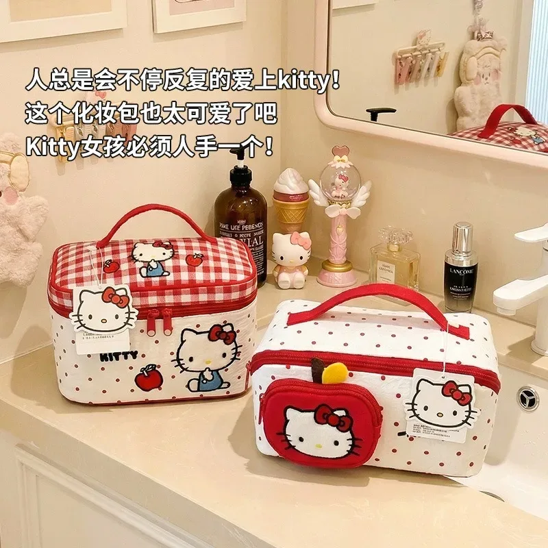 véritable trousse de maquillage coréenne hellokitty, sac de rangement mignon à motif de dessin animé