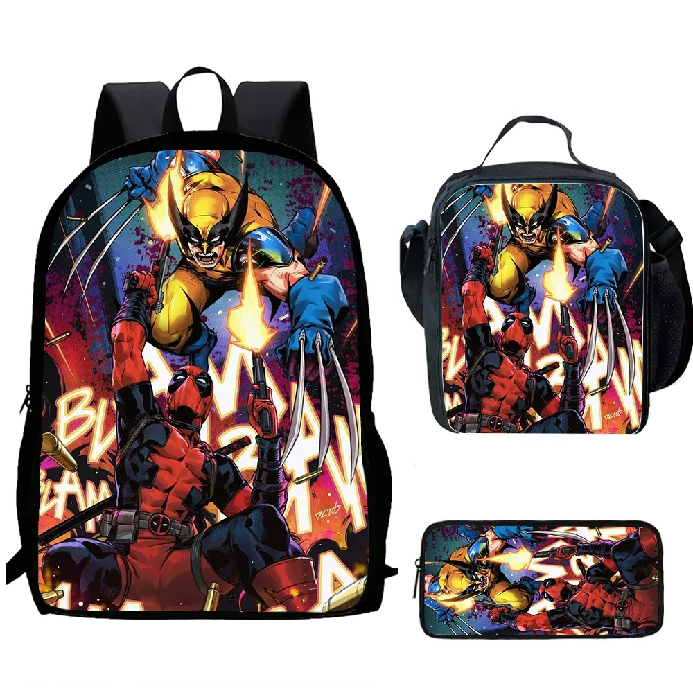 classique populaire d-deadpool w-wolverine imprimer 1/3 pièces/ensemble étudiant sacs d'école sac à dos pour ordinateur portable sac à dos avec sac à déjeuner porte-crayon