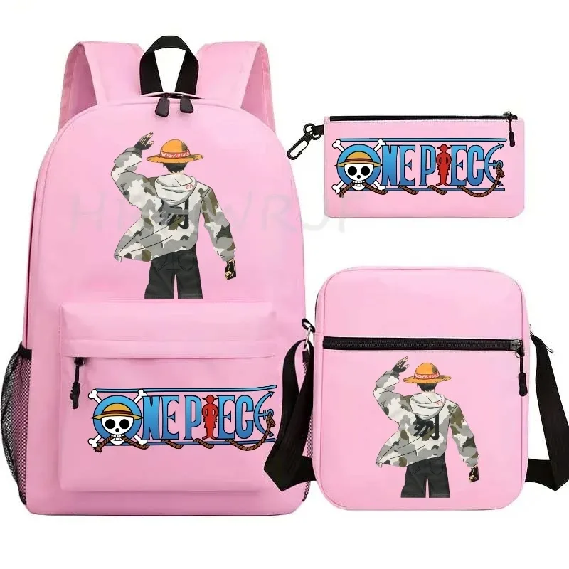 sac à dos anime one piece monkey d. luffy, grande capacité, décontracté, pour étudiants, sac d'école, 3 pièces, léger, pour femmes et hommes, voyage, mochilas décontractées