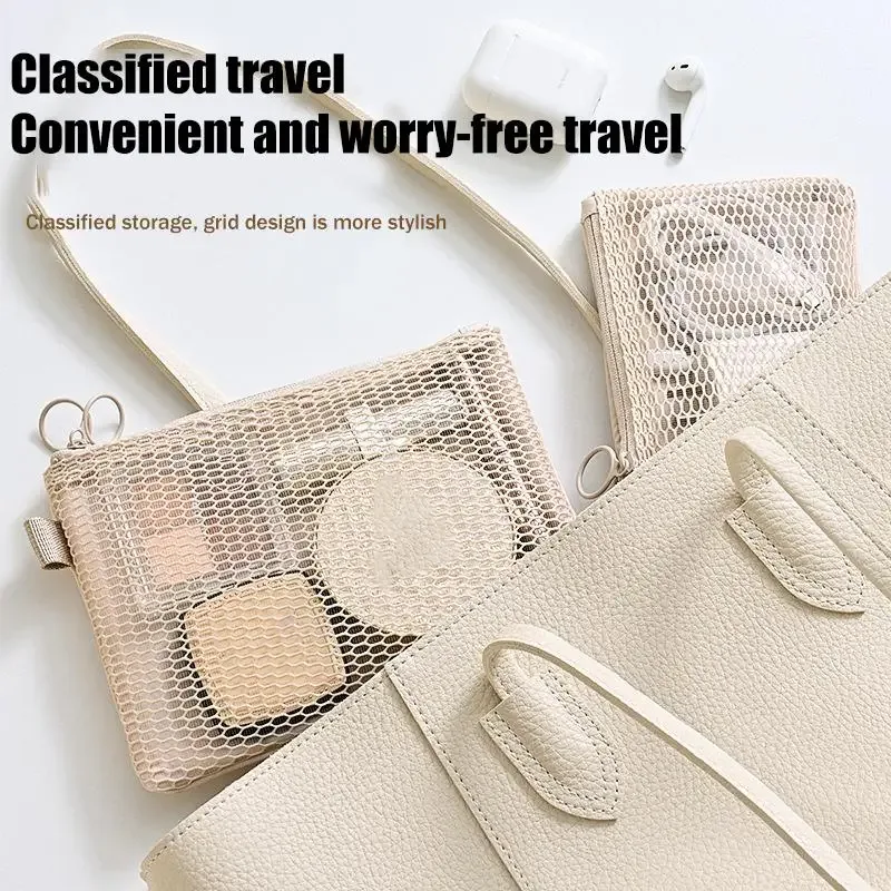 sacs de rangement pour maquillage de voyage, porte-monnaie en maille, mini sac portable simple, sac carré polyvalent, porte-cartes à double fermeture éclair