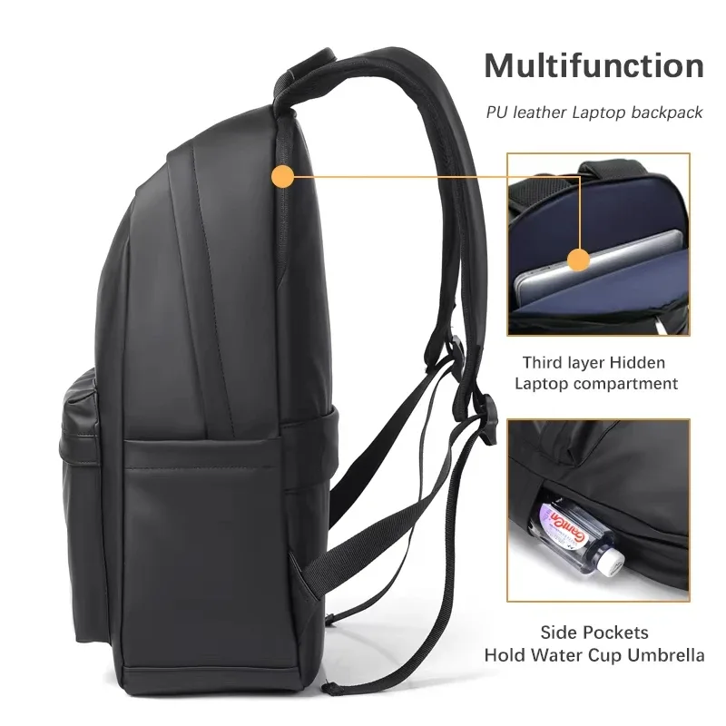 nouvelle mode hommes sac à dos en cuir pu sacs d'école noirs pour adolescent 15.6 pouces sacs à dos d'ordinateur portable mochila masculina de haute qualité