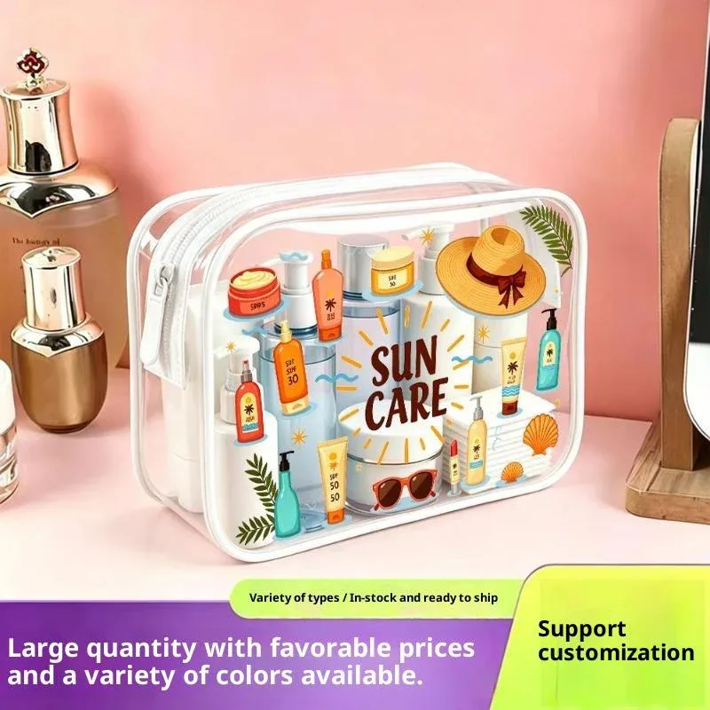 Sac à cosmétiques transparent en PVC, sac de toilette portable étanche avec fermeture éclair, organisateur de toilette pour voyage, affaires, rangement quotidien du maquillage