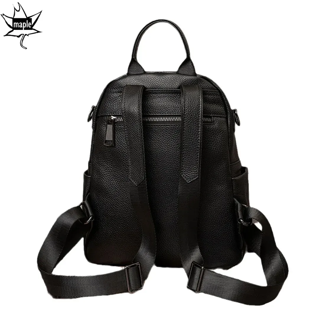 sac à dos en cuir véritable pour femme, sac à dos de voyage, grand sac à dos, peau de vache vintage, école universitaire, fille, café, décontracté, 03