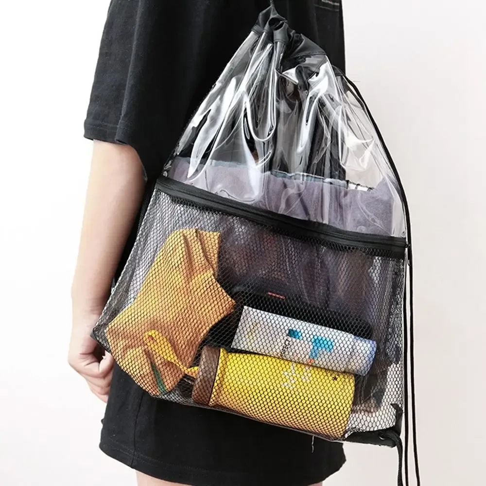 sac à dos simple à cordon de serrage de grande capacité, sac de plage pliable en pvc transparent, sac à bandoulière, sac de natation, sac jelly pour femmes