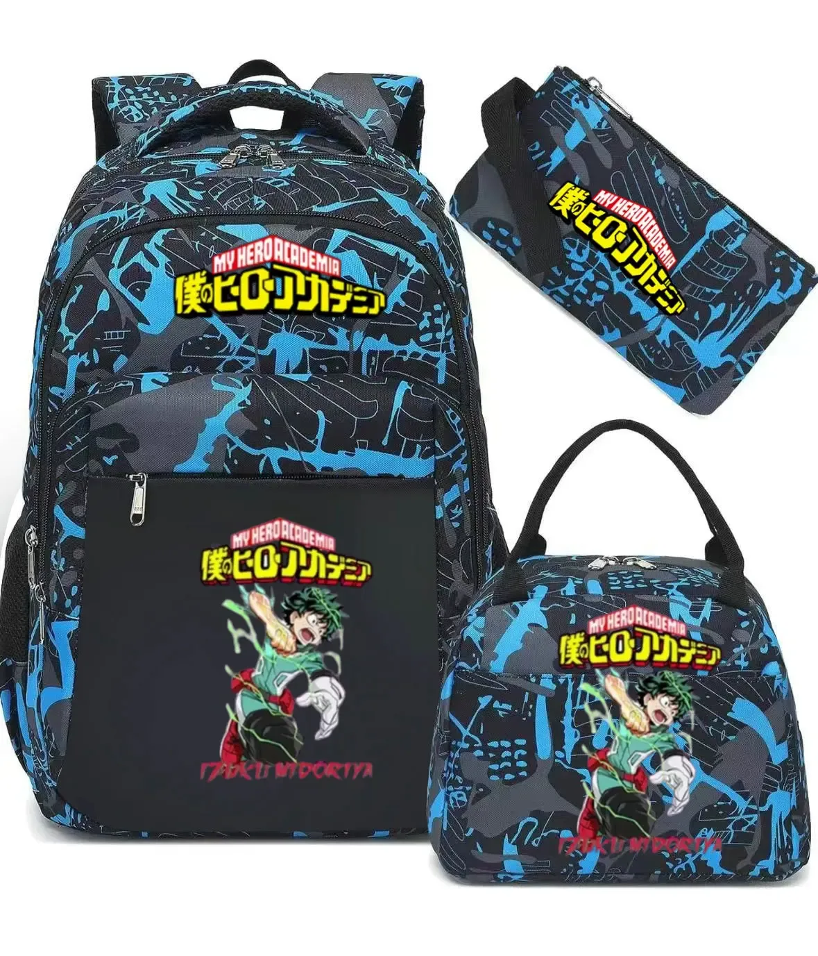 ensemble de sac à dos scolaire my hero academia anime pour filles, sac à dos léger et décontracté pour étudiantes avec sac à lunch et trousse à crayons
