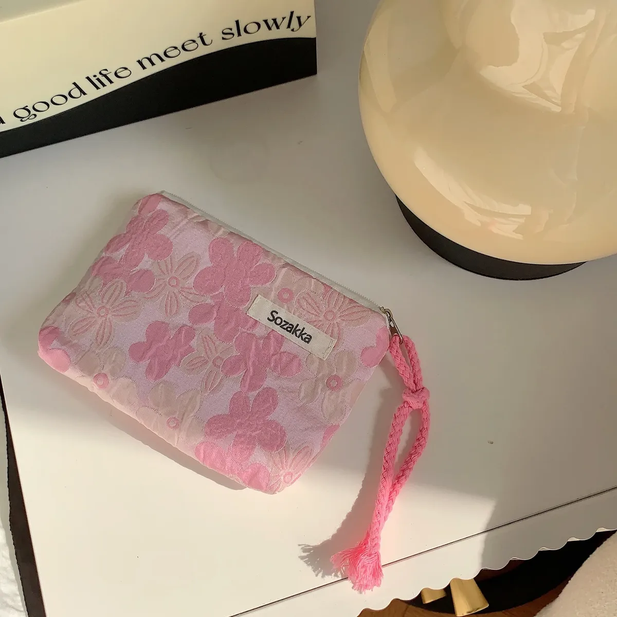 petite trousse de maquillage cosmétique pour femmes et filles, mini sacs à fleurs en coton, trousse de maquillage rouge à lèvres, sac à main pour enfants, trousse à poudres à monnaie