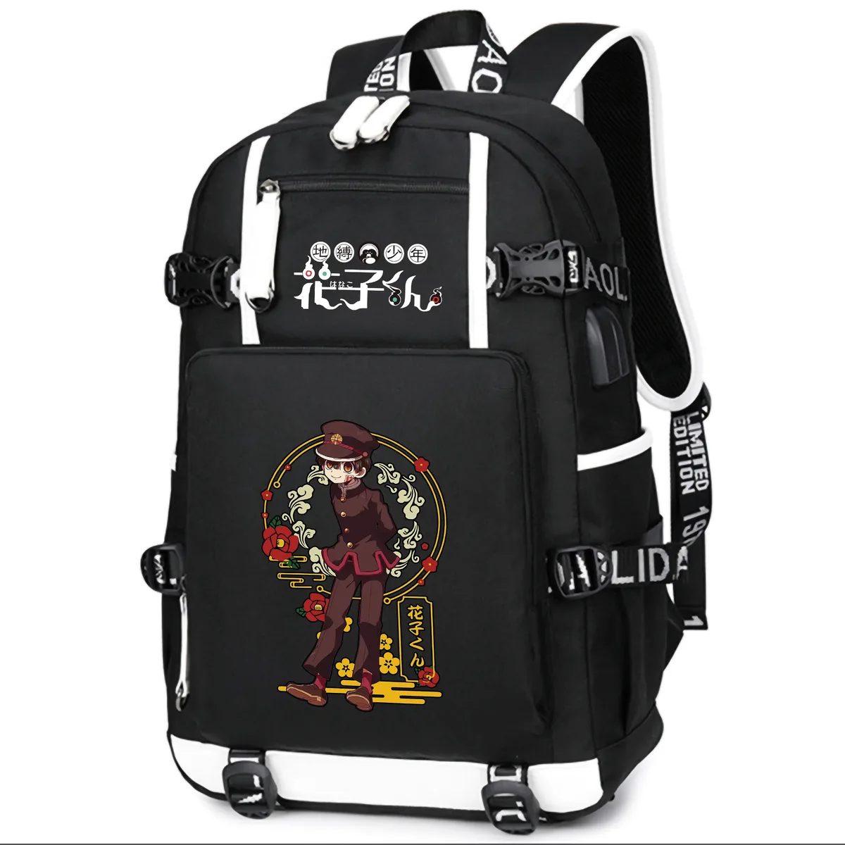 dessin animé toilette lié hanako-kun étudiants école sac à dos pour ordinateur portable oxford bookbag usb charge anime shouler sacs sac à dos décontracté