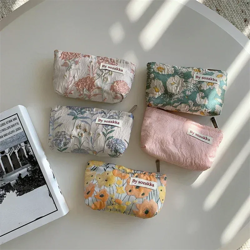 sac à cosmétiques floral, petit organisateur de maquillage, pochette de voyage pour articles de toilette, rangement de rouge à lèvres, trousse à crayons