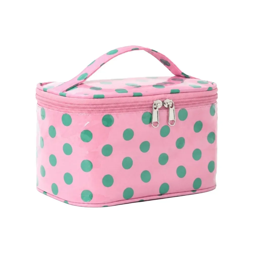 sac de maquillage en pvc à pois, grande capacité, sac à cosmétiques étanche en pvc avec poignée, organisateur de maquillage, transport décontracté