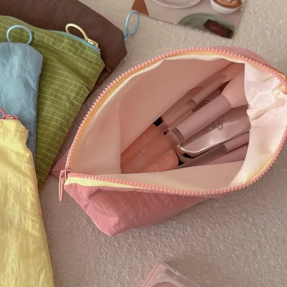 trousse de maquillage grande capacité en nylon à motif écossais, pochette de voyage portable avec fermeture éclair, organisateur de rangement, sac à main pochette