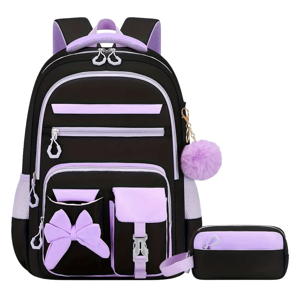 sac à dos scolaire pour filles, multi-poches, avec nœud, ensemble de sacs d'école, sac à dos pour l'école primaire, sac à dos ergonomique pour les voyages en plein air