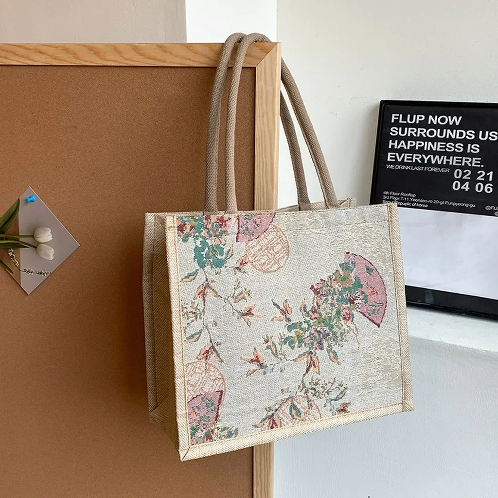 sac fourre-tout en lin élégant pour les trajets quotidiens, sac à main de grande capacité, sac fourre-tout chinois léger pour les rendez-vous, l'école et les trajets quotidiens