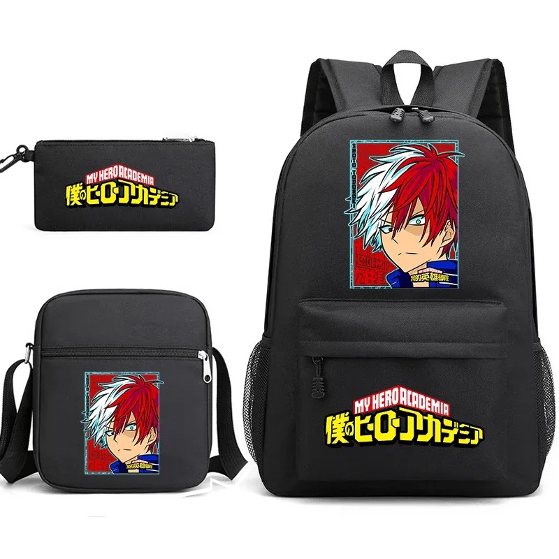 ensemble de sacs à dos scolaires imprimés my hero academia, 3 en 1, avec sac à bandoulière, trousse à crayons, pour garçons, filles, enfants