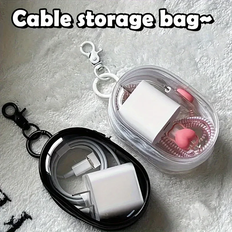 sac de rangement portable mini transparent avec fermeture éclair et boucle porte-clés, organisateur peu encombrant pour écouteurs, chargeurs et petits articles quotidiens