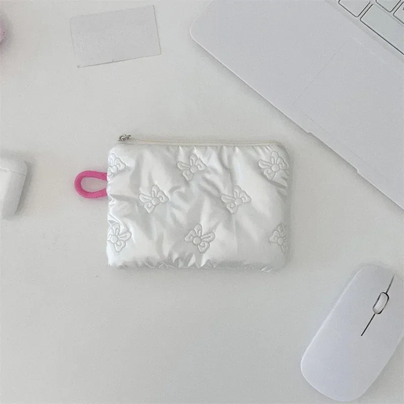 1 pièces sac de maquillage pour femmes petit nœud rose maquillage rouge à lèvres sac de rangement mignon sacs à cosmétiques porte-monnaie pochette de banlieue ins style