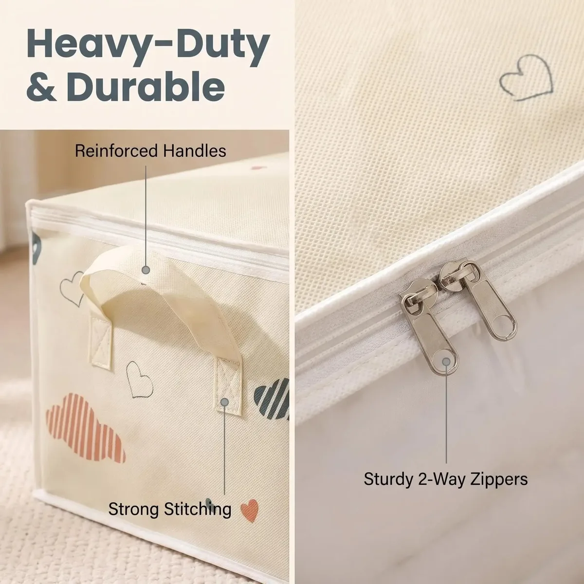 sac de rangement pour vêtements de grande capacité, évalué avec poignée renforcée, adapté aux couvertures, literie pliable avec fermeture éclair robuste