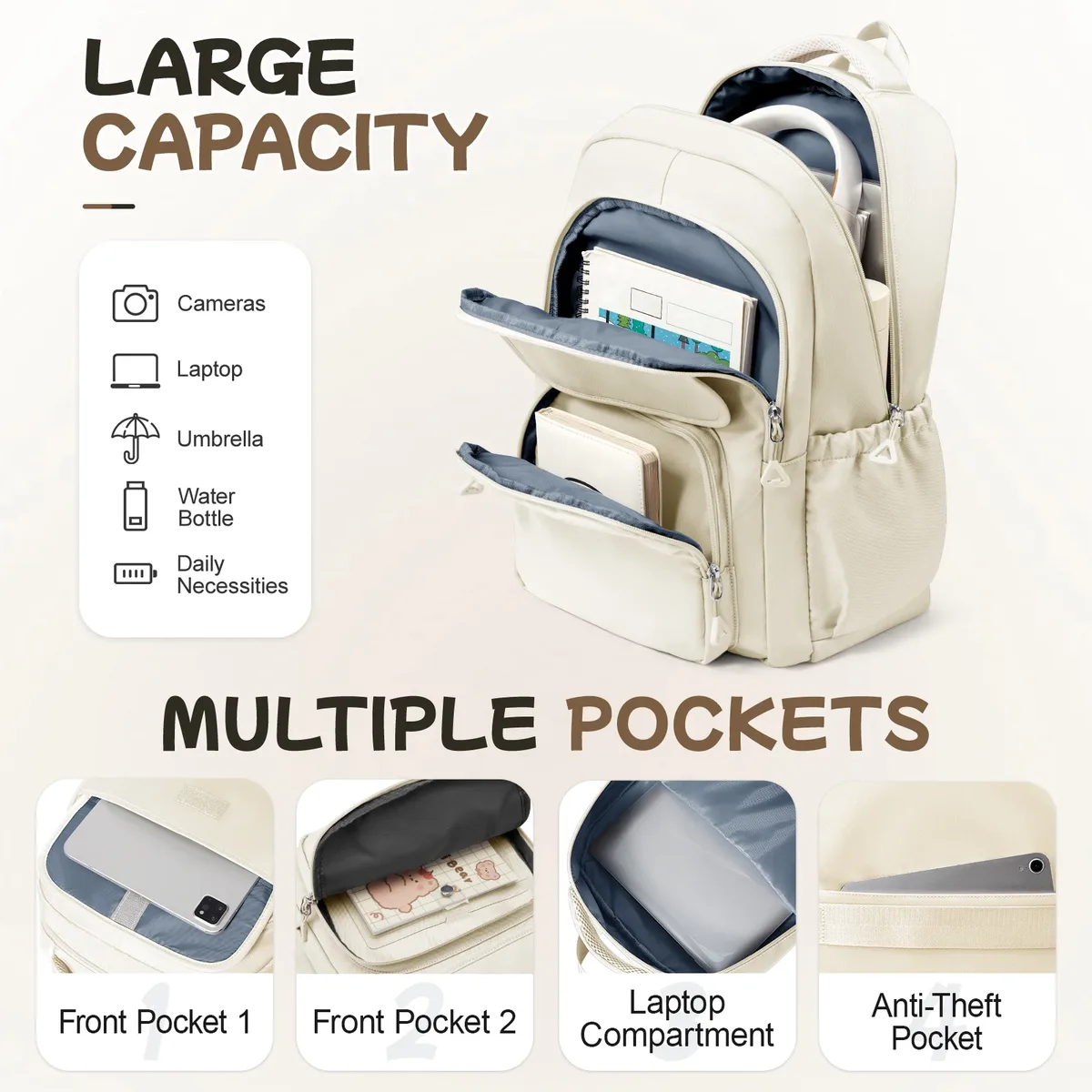 sac à dos scolaire pour filles et garçons, sac à dos décontracté pour l'université avec compartiment pour ordinateur portable, grande capacité, sac d'étudiant pour sorties, rentrée scolaire