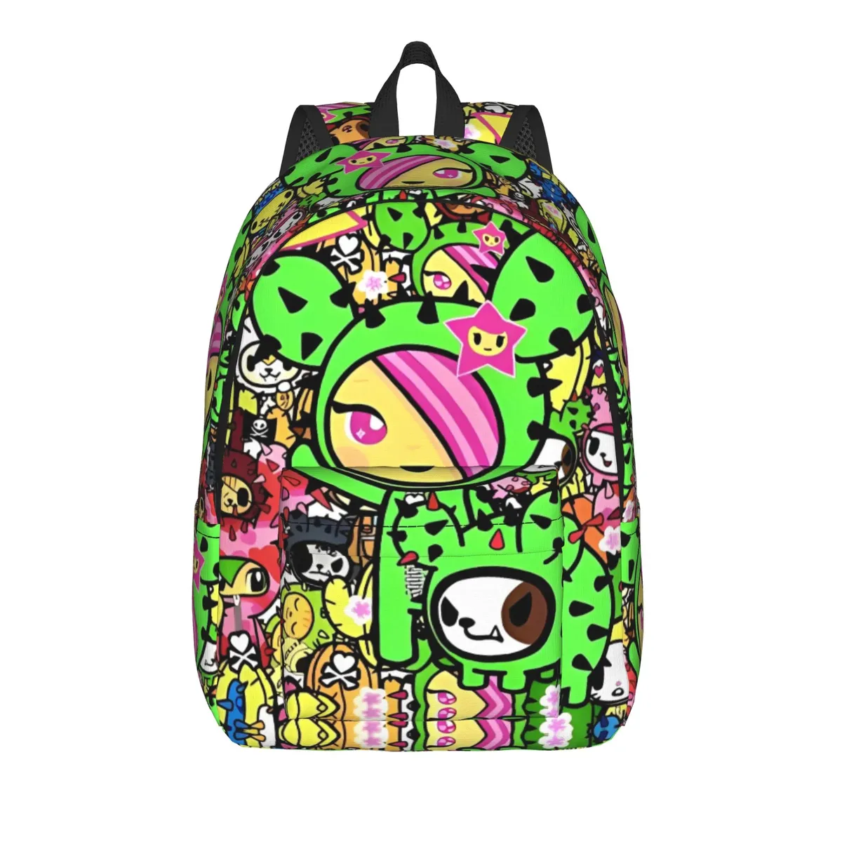 sac à dos tokidoki avec motif de collages de personnages, sacs à dos esthétiques en polyester pour adolescents, sacs de lycée, sacs de voyage colorés
