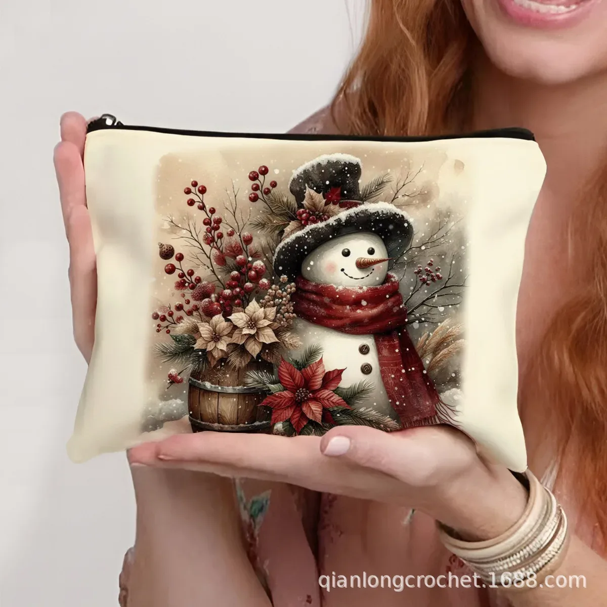 sacs de maquillage tendance de noël, étuis à crayons imprimés bonhomme de neige et sacs de rangement pouvant être personnalisés pochette de maquillage, offre spéciale