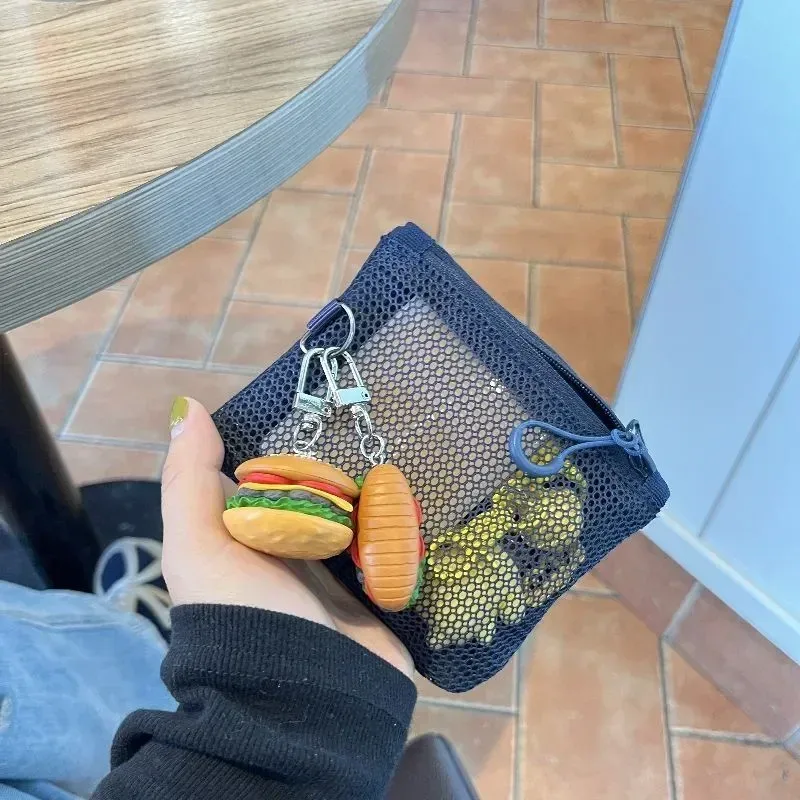 portefeuille court portable en maille, double couche, fermeture éclair, porte-monnaie carré en nylon, porte-carte, sac de rangement de maquillage, nouvelle collection