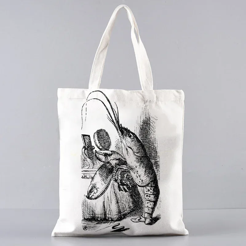 sac fourre-tout en toile alice au pays des merveilles, sac à main à bandoulière pour femmes, sac à livres portable pour étudiants, sac de courses quotidien pour filles