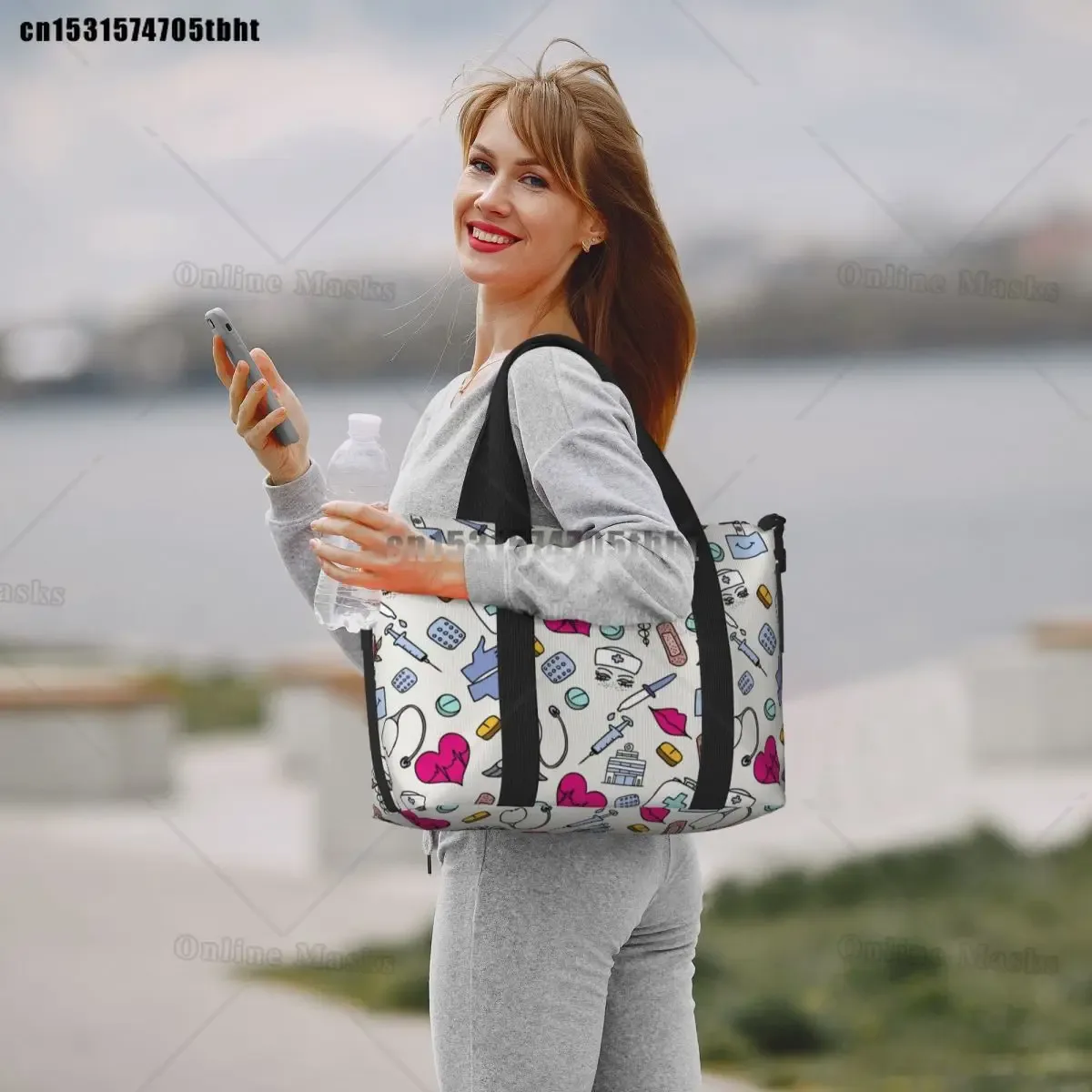 sac fourre-tout de plage pour infirmières, motif d'allaitement, pour femmes, soins de santé, grand compartiment, sacs de voyage de plage