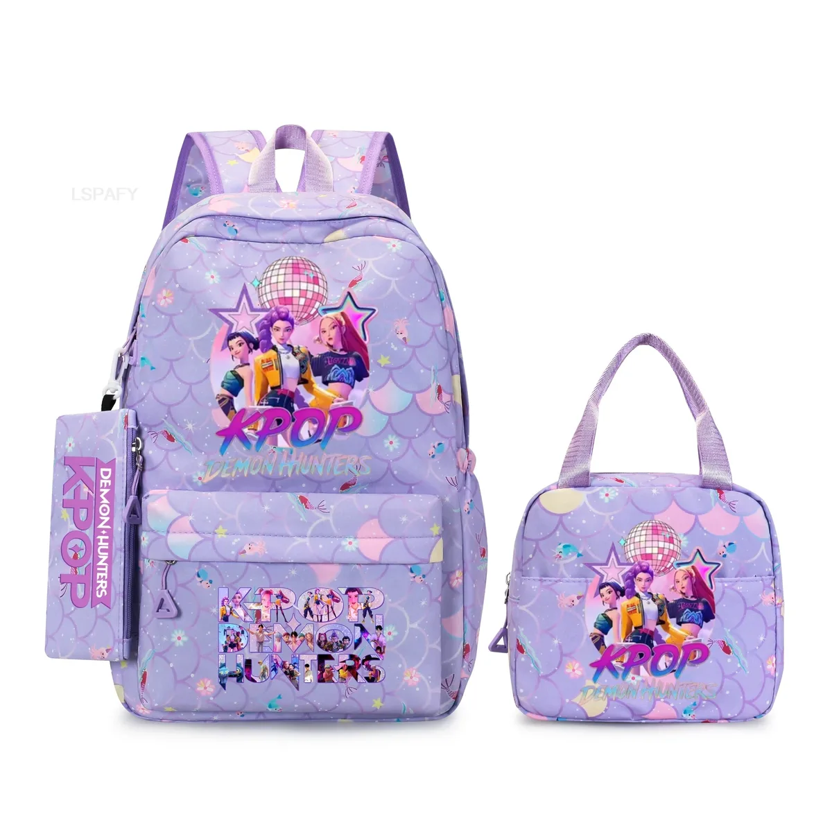 sac à dos kpop demon hunters 3 pièces rumi mira zoey, sac à dos de grande capacité, cartable pour adolescents et femmes, sac de voyage décontracté pour ordinateur portable, mochilas