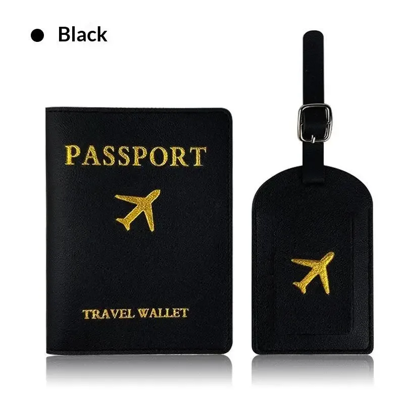 lot de 2 : housse de passeport en pu et étiquette de bagage d'identification pour valise, porte-nom, adresse et passeport