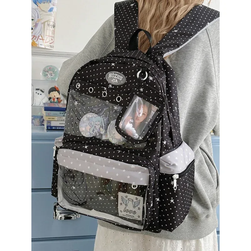 sac à dos très stylé pour les filles du collège, grande capacité, sac à dos à pois et imprimé étoiles pour les lycéennes