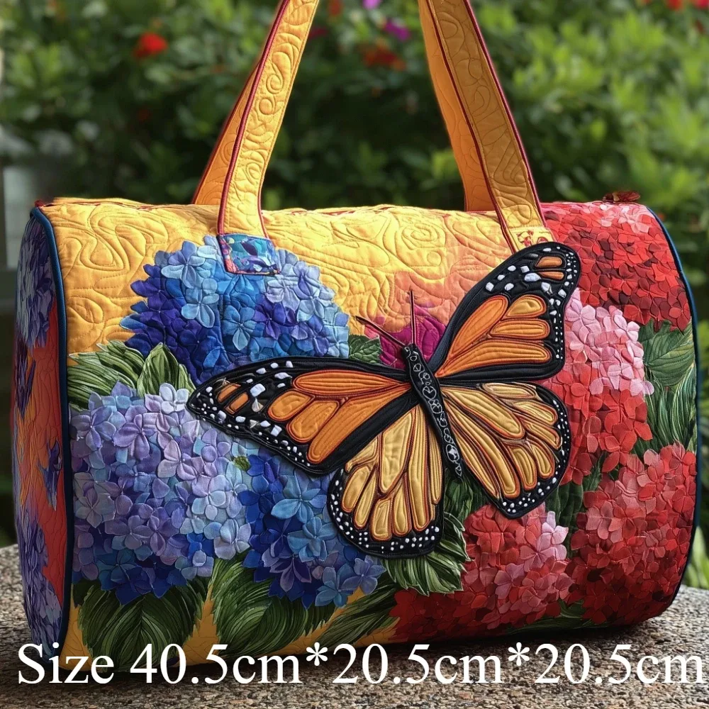 sac de voyage matelassé imprimé papillons et fleurs 3d, grande capacité, sac de voyage pour femme, bagage de week-end, sac de nuit