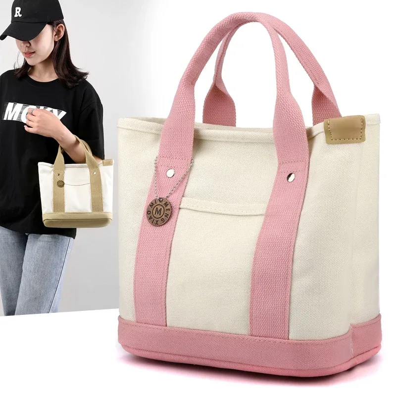 sac fourre-tout en toile portable de grande capacité, sac seau à bento pour déjeuner de loisirs, sac à main multi-divisé