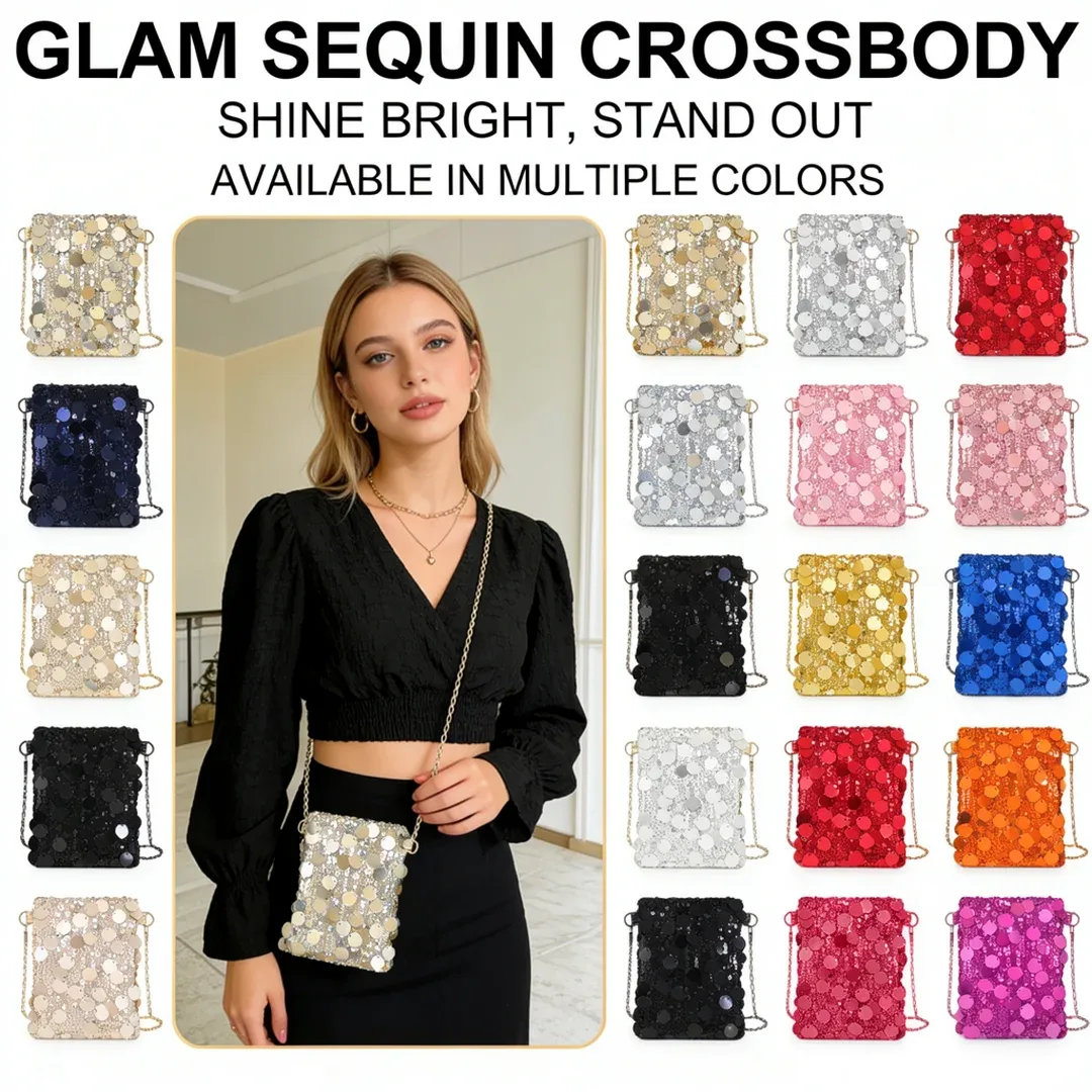 Sac bandoulière scintillant à sequins pour femme, pochette de soirée brillante avec chaîne dorée, sac de fête brillant pour club