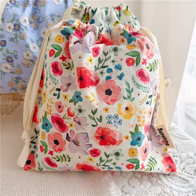 organisateur portable pour sous-vêtements chaussettes soutien-gorge coton sac de maquillage voyage sacs à cordon ins fleur impression vêtements sacs à cosmétiques 2026