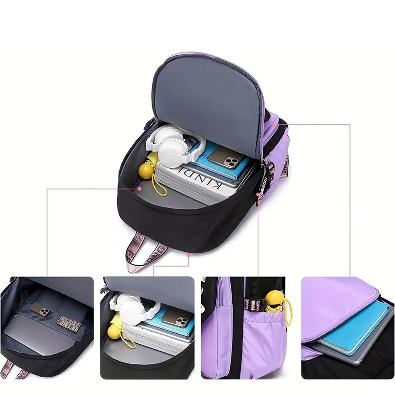 sac à dos mignon et élégant pour étudiant, sac d'école multi-poches, sac à livres grande capacité, sac de voyage quotidien décontracté, sac léger pour l'extérieur