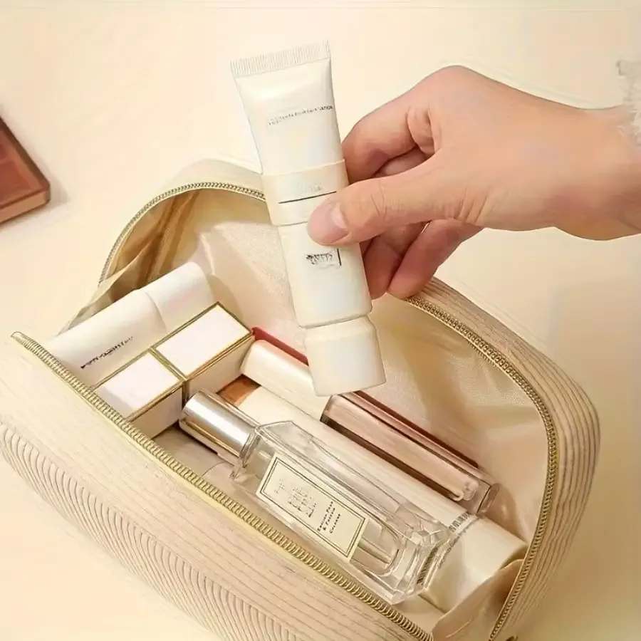 pochette de maquillage personnalisée en velours côtelé, avec nom personnalisé, grande capacité, trousse de toilette de voyage, cadeau pour demoiselle d'honneur, organiseur de rangement