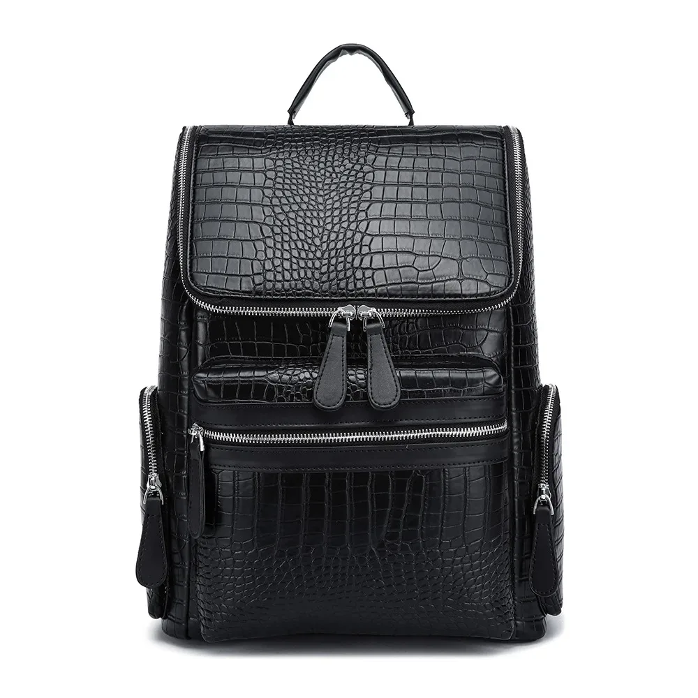 sac à dos de luxe pour homme, sacoche d'affaires pour ordinateur portable, sac à dos de voyage en cuir d'alligator tendance, grande capacité, cartable pour homme