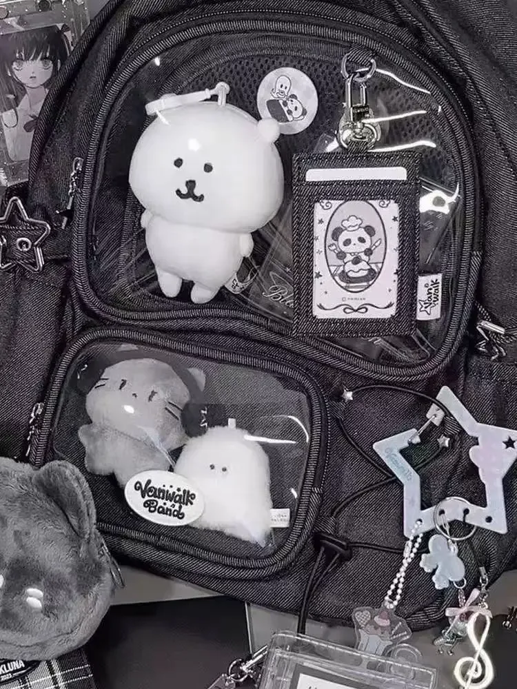 sacs d'école noirs pour femmes, sac à dos japonais kawaii ita, design de grande capacité, sacs à dos transparents, sac y2k, nouvelle tendance 2025