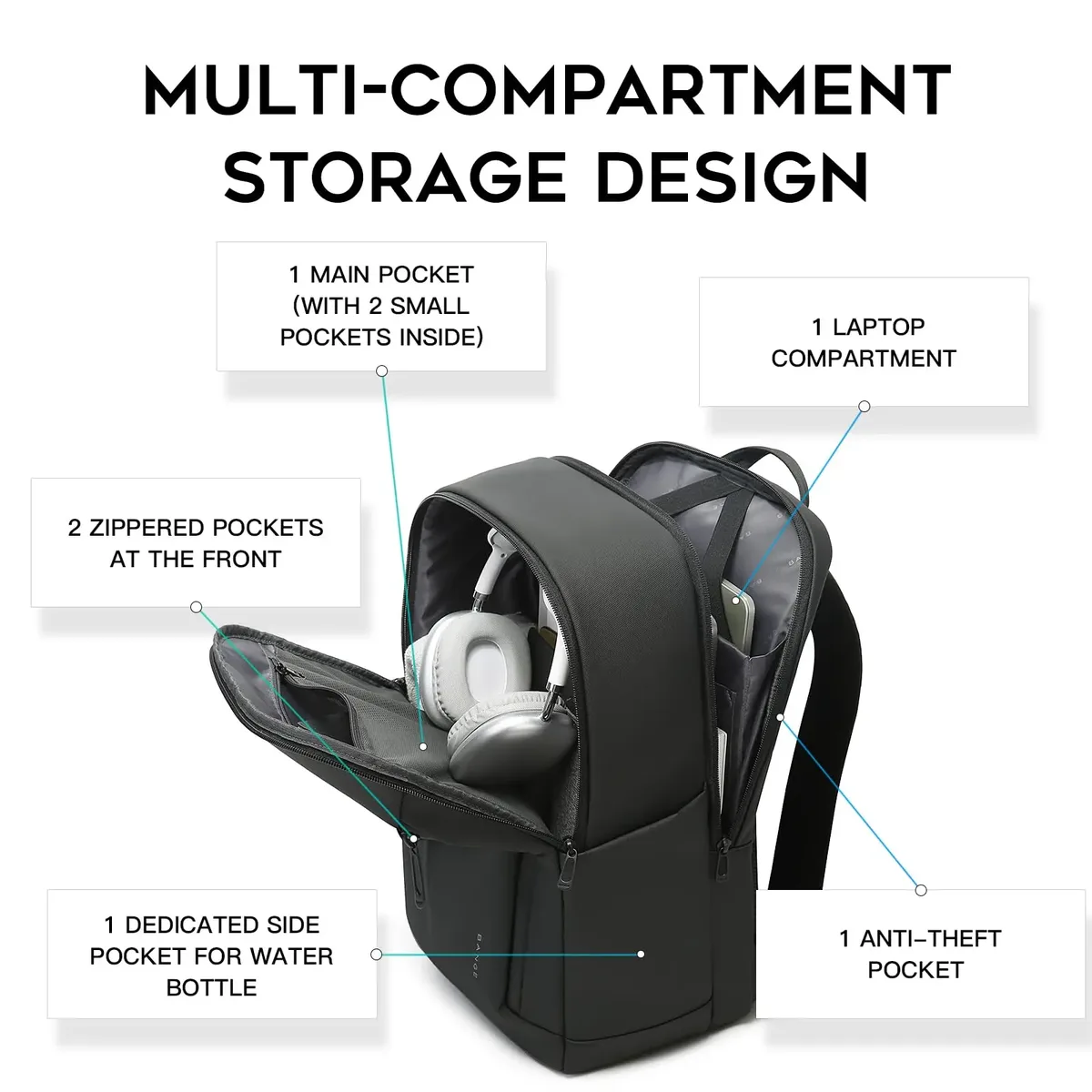 sac pour ordinateur portable bange pour hommes, sac d'école imperméable pour les étudiants, sac à dos de voyage sportif pour hommes d'affaires avec fermeture éclair ykk