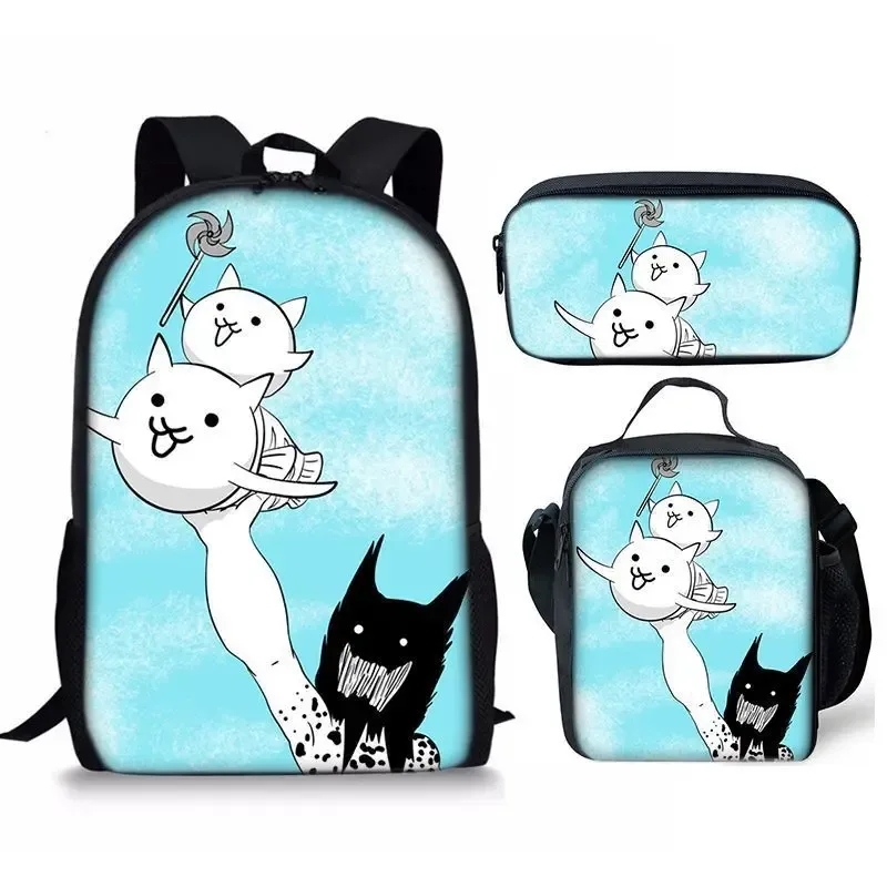 the battle cats – ensemble de trois pièces, sac à dos pour étudiant, sac à stylos, sac de repas, ensemble de trois pièces