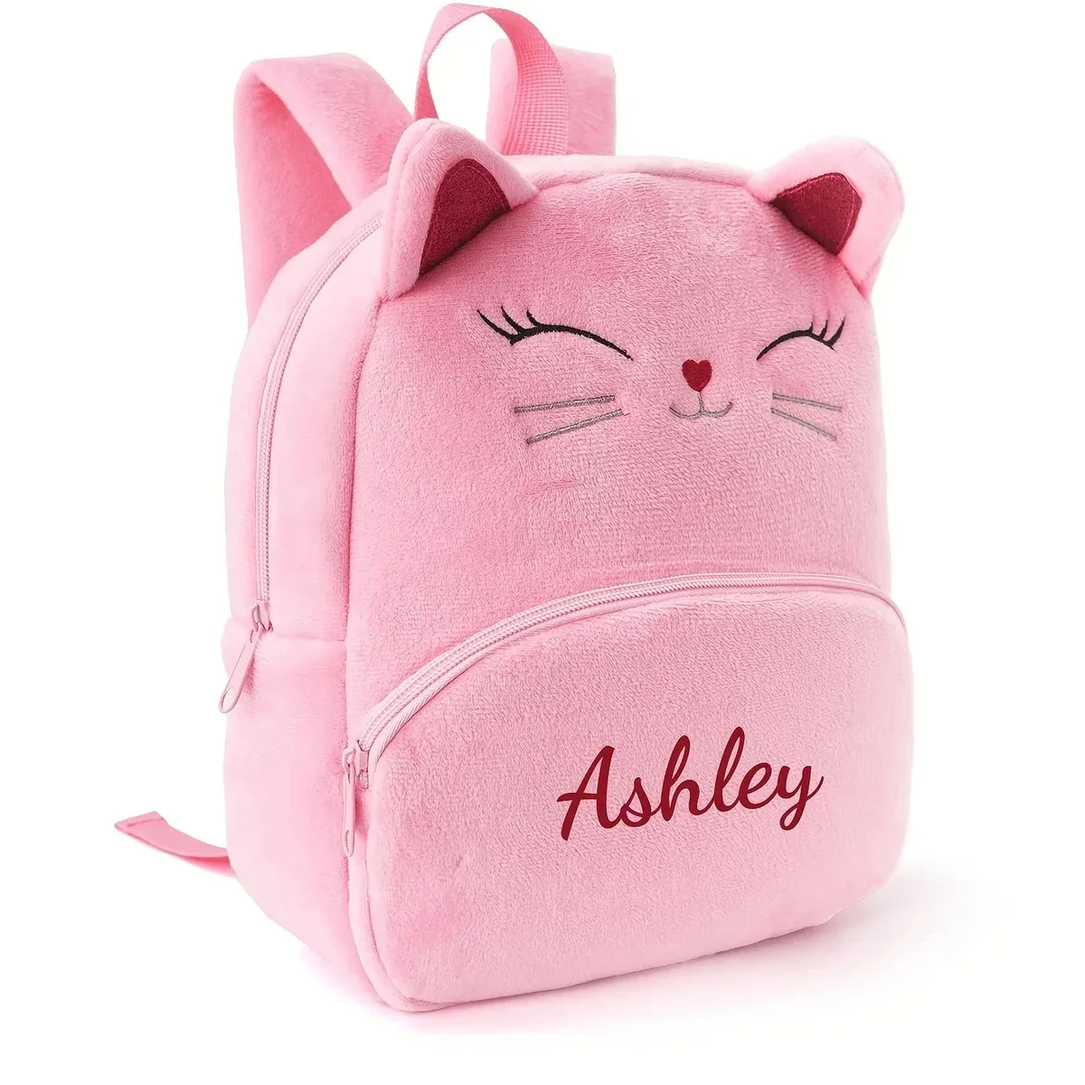 sac à dos chat de dessin animé avec nom personnalisé pour filles, conception de texte brodé, idéal pour les voyages à l'école/à l'extérieur, sac de loisirs et retour à