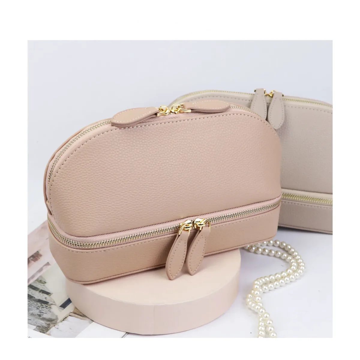 sac cosmétique en cuir de galets de chancelier personnalisé gratuit pour femmes, boîte de rangement de bijoux de boucle d'oreille, boîte à bijoux de voyage en cuir inforleather à fermeture éclair