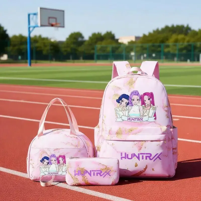 sacs à dos kpop demon hunters avec sacs à déjeuner, sacs d'école légers pour étudiants et adolescents, sac de voyage décontracté pour femmes, 3 pièces/ensembles